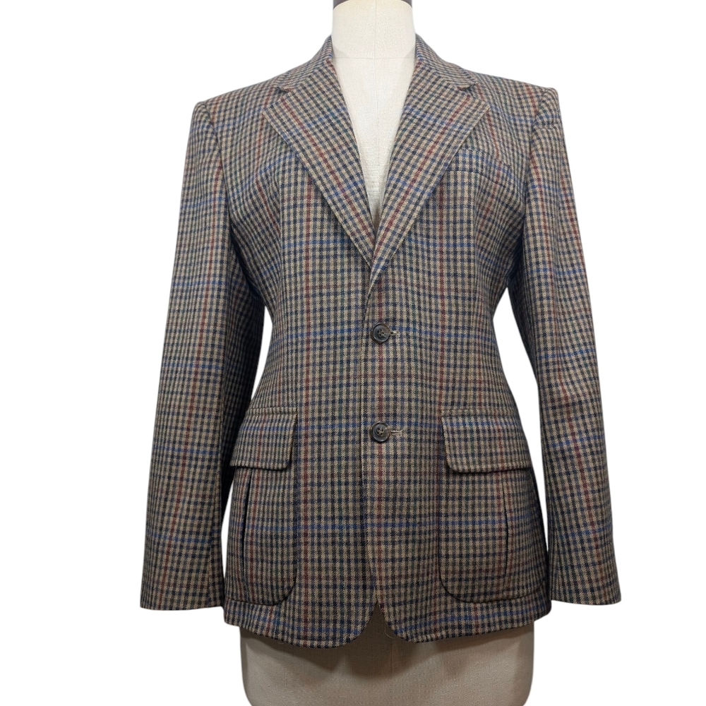 Vintage pure wool, tweed, 2 button blazer W pouch pockets. JG Hook. Sz 8